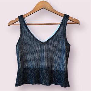 JEFFREY & DARA Evenings By Tom Barra 90s Y2K Vintage Metallic Knit Crop Tank